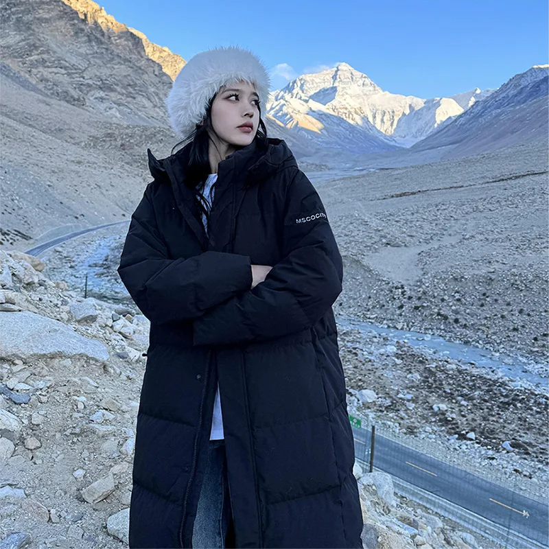 

Thiened Cotton Jaet Women's Mid-Length Loose Hong Kong Sle Bread Coat Winter Hat Knee-Length Outerwear Polyester Fiber