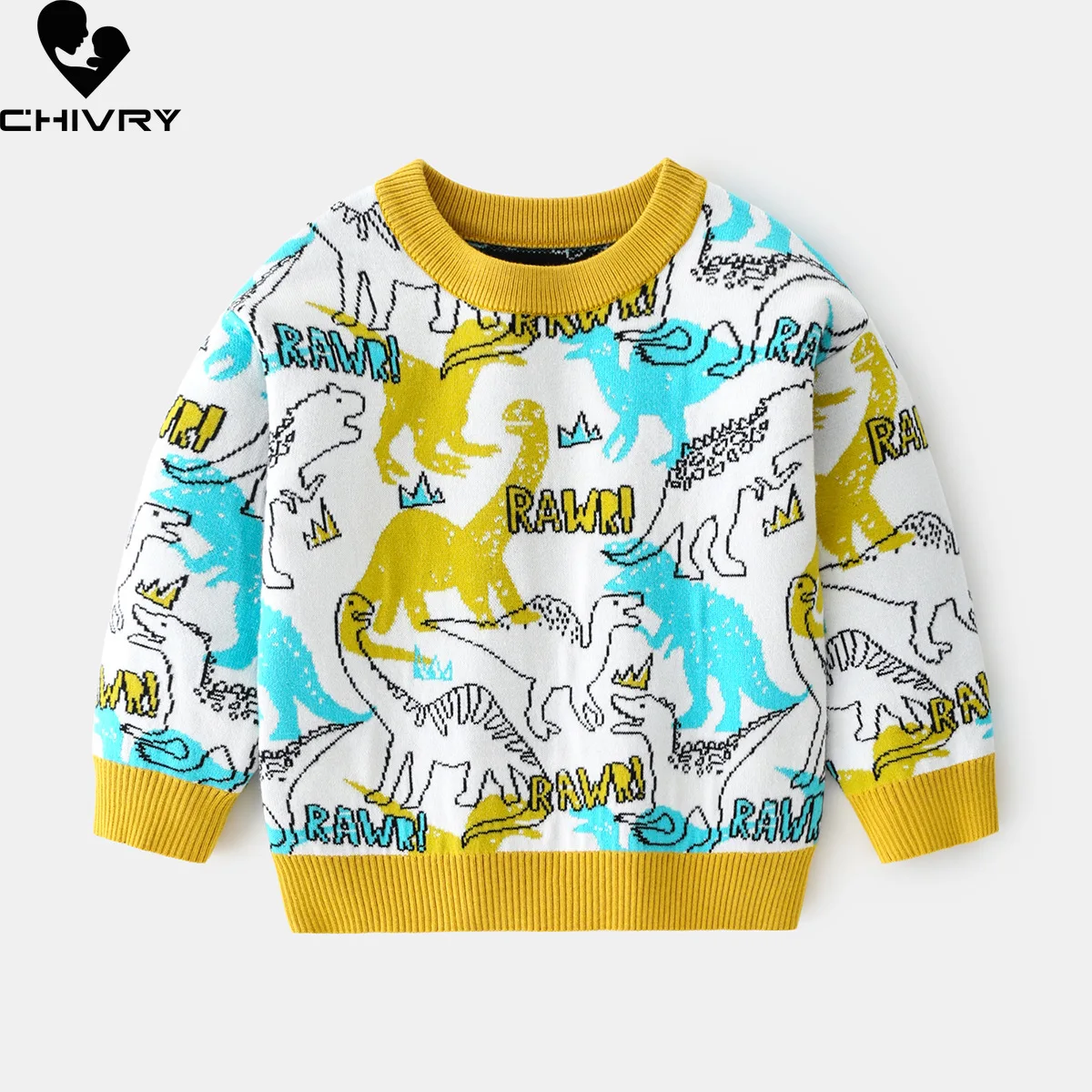 Kids Boys Casual Cute Cartoon Dinosaur Jacquard Knitted Pullover Sweater Toddler Baby Knitwear Children's Autumn Winter Sweaters