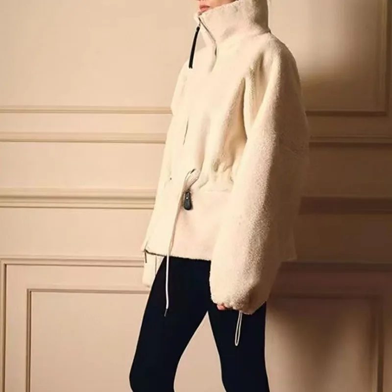 

Women's Oversized High-Neck Zipper Fleece Jacket, Drawstring Waist Coat, Premium Quality, Fall/Winter, New Arrival, 2025y2k