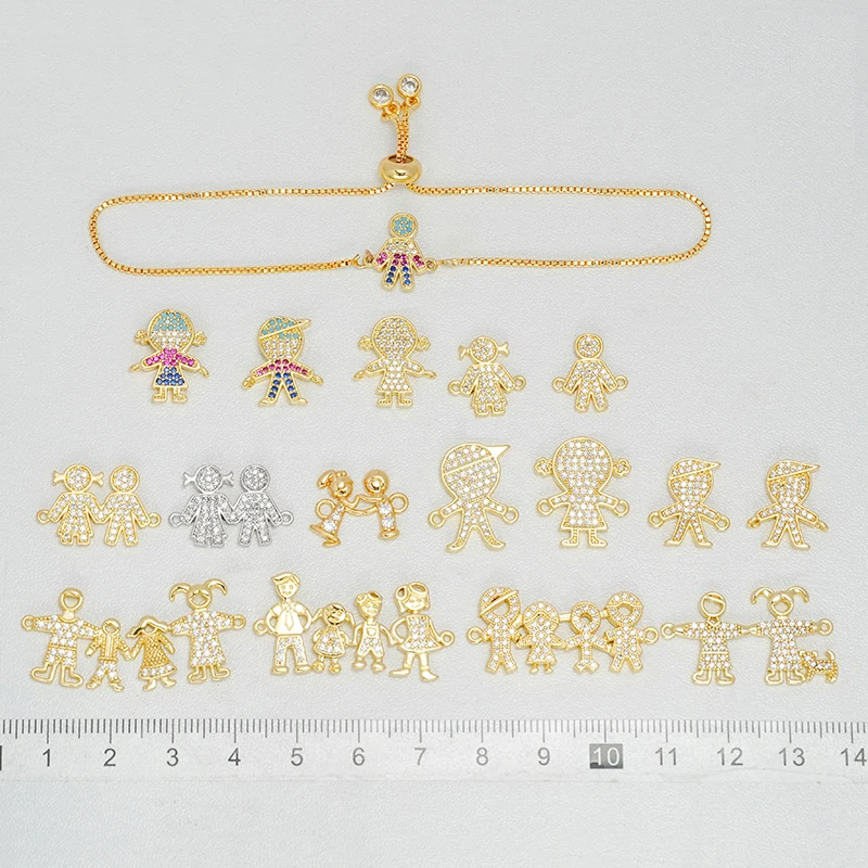 5 Pcs Brass Connector Diy Charm Bracelet Necklace Making Accessories Male Female Family Hand Holding Color Zircon Couple Jewelry