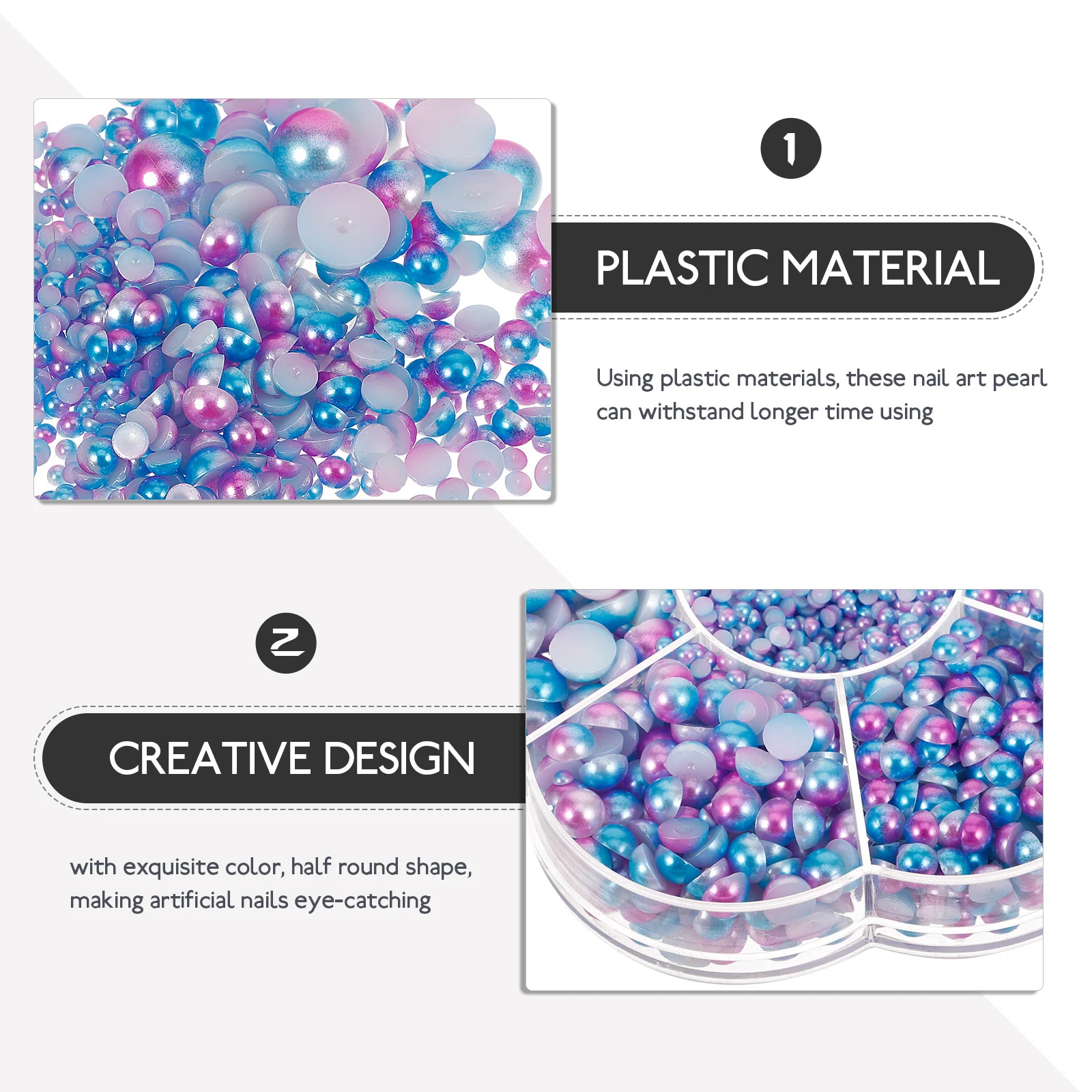 

Half Round Colored Nail Pearl Charms Box Decorative Nail Art Pearls DIY Manicure Accessories for Nails Craft Festival Wedding