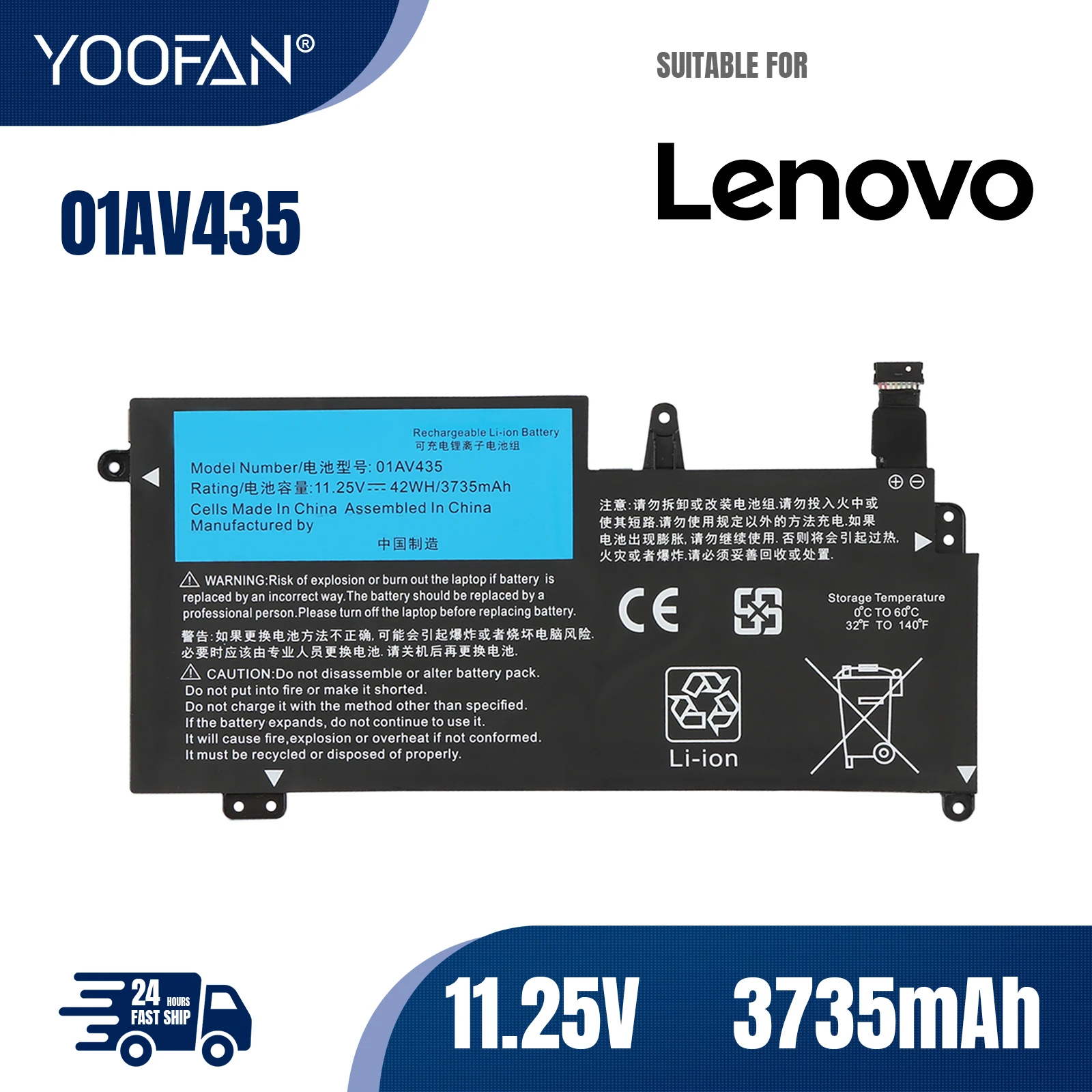 YOOFAN 01AV435 batería para ordenador portátil, pila para Lenovo ThinkPad S2 13 Chromebook Series 01AV437 11,4 V 42WH, 01AV436