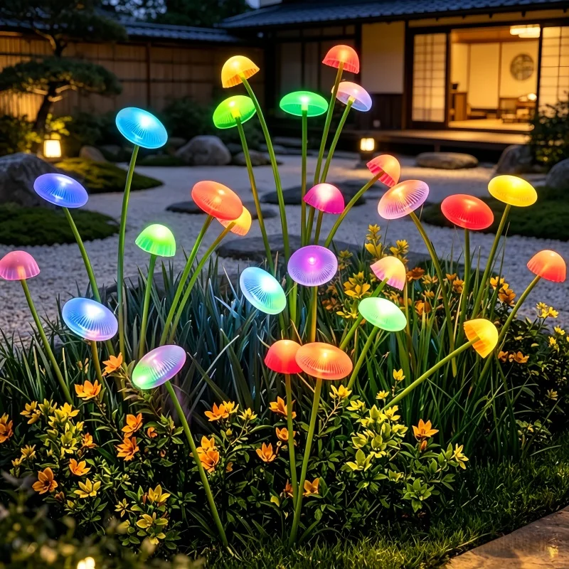 Solar Jellyfish Mushroom Stake Lamp 6-10LED IP65 Waterproof Yard Garden Patio Decor with Steady on Flashing Modes Warm