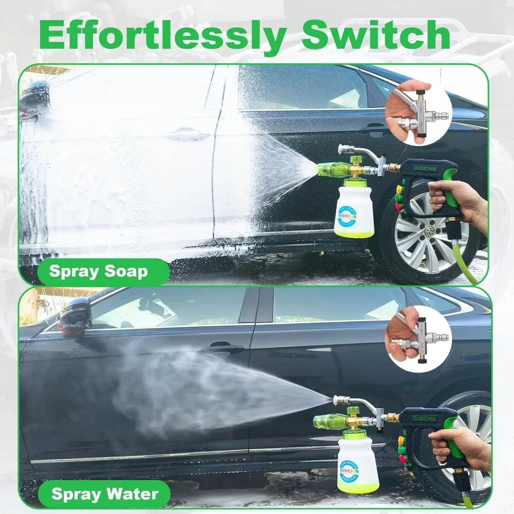 Kit de canhão de espuma para pistola de lavadora de pressão com 5 pontas de bico, válvula de conector duplo, conexão rápida de 1/4 de polegada para lavagem de carro