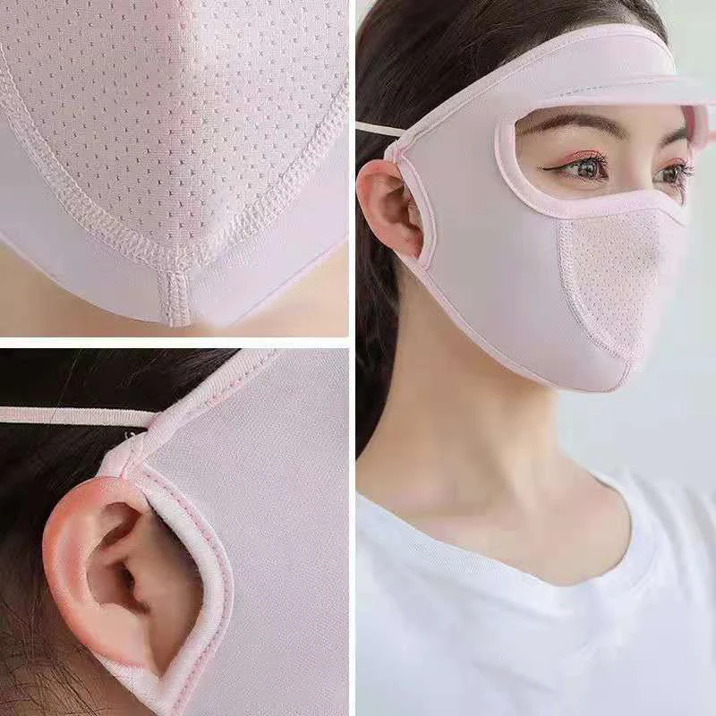 1pc Summer Ice Silk Mask UV Protection Face Cover Sunscreen Face With Brim Outdoor Cycling Sun Protection Hats Caps