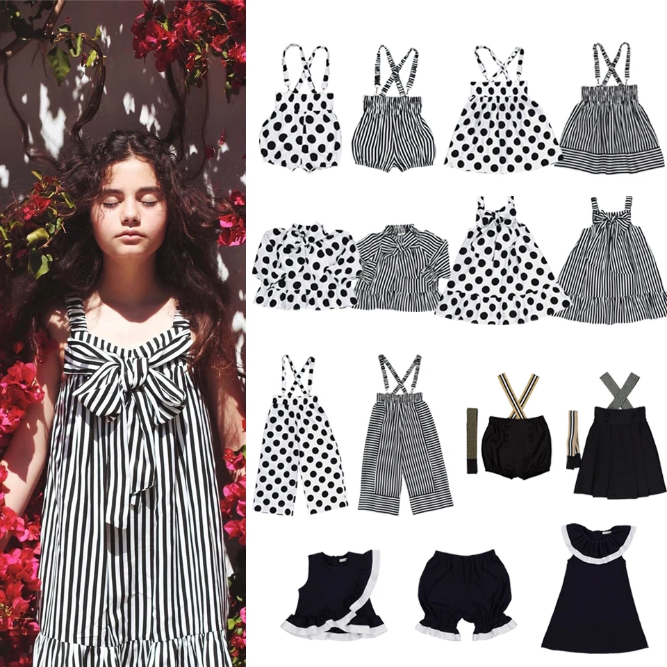 

New Carbon Brand Baby Girl Dress Kids Summer Clothes Children Pinstripe Long Dress Short Clothing For Girls Top And Bottom Set