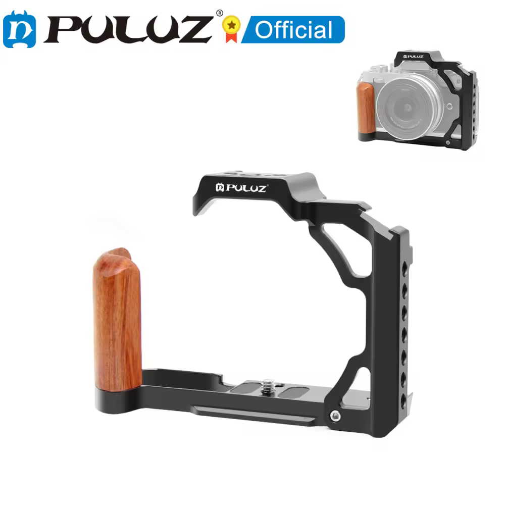 PULUZ עבור ניקון ZFC עץ ידית מתכת מצלמה כלוב עם 1/4 בורג 3/8 אינץ/Arri Positional חור & קר נעל מייצב Rig
