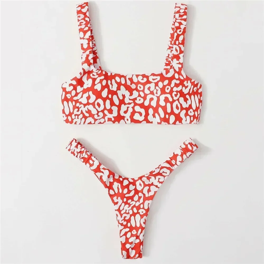 Leopard Print Micro Bandeau Bikini Set for Women Thong Sexy Swimsuit High Cut Strój kąpielowy Beach Swim Wear Bikini 2024 Mujer