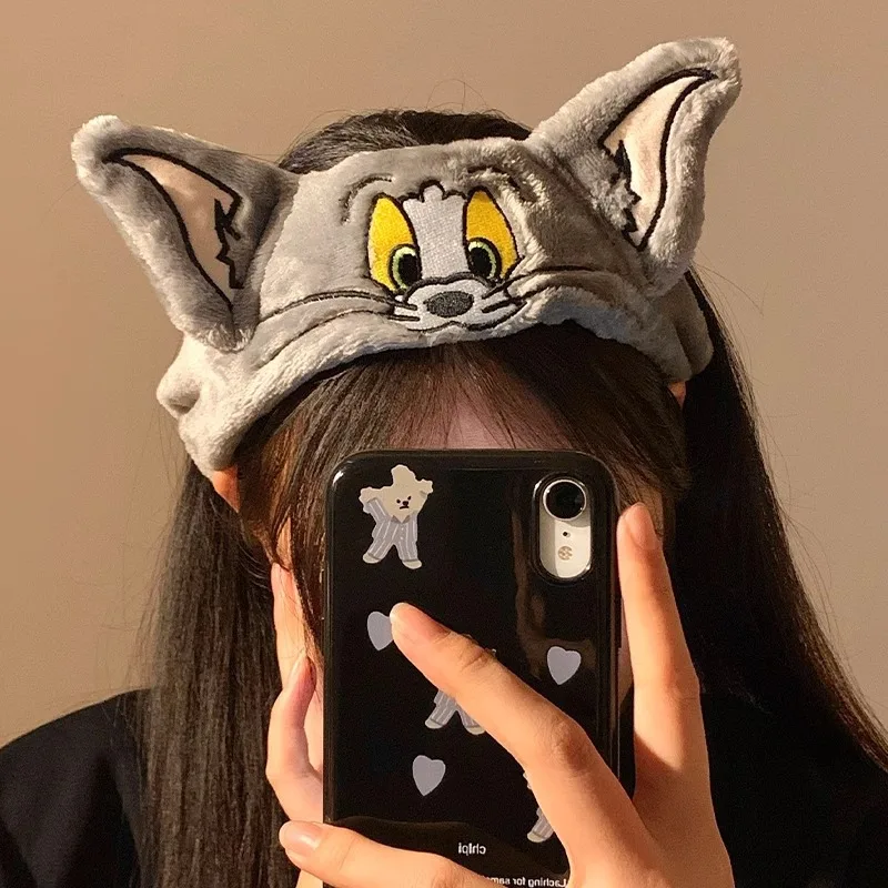 Lovely Tom and Jerry Hair Band Kawaii Cartoon Anime Headband Japanese Style Cat Mouse Put on Makeup Wash Face Headband Girls