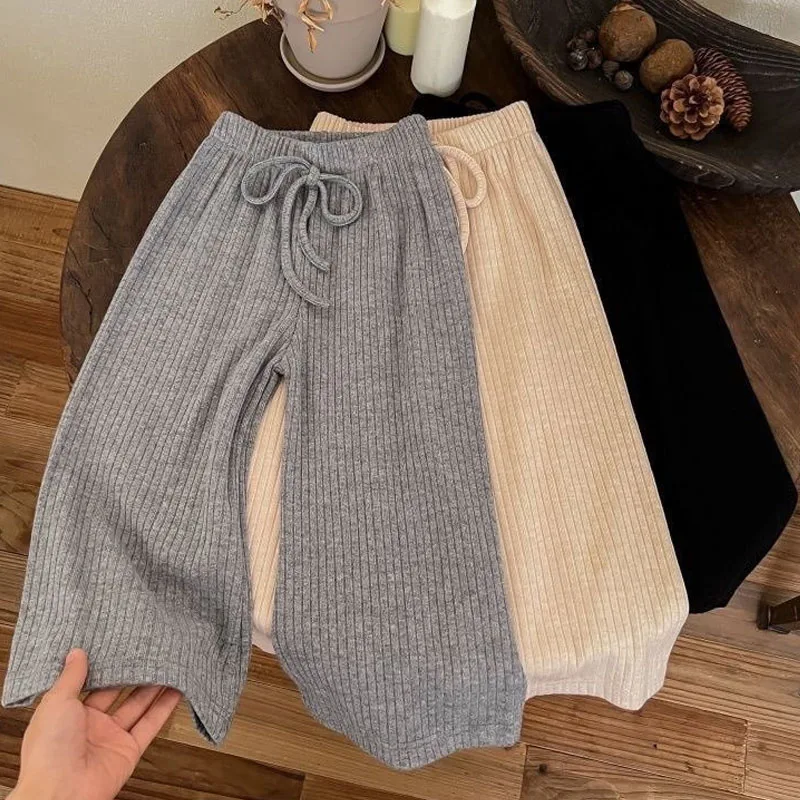 Spring Autumn Girls Solid Color Korean Casual Pants Fashion Children  Elastic Wide Leg Pant Simple Versatile Baby Trousers 1-10Y