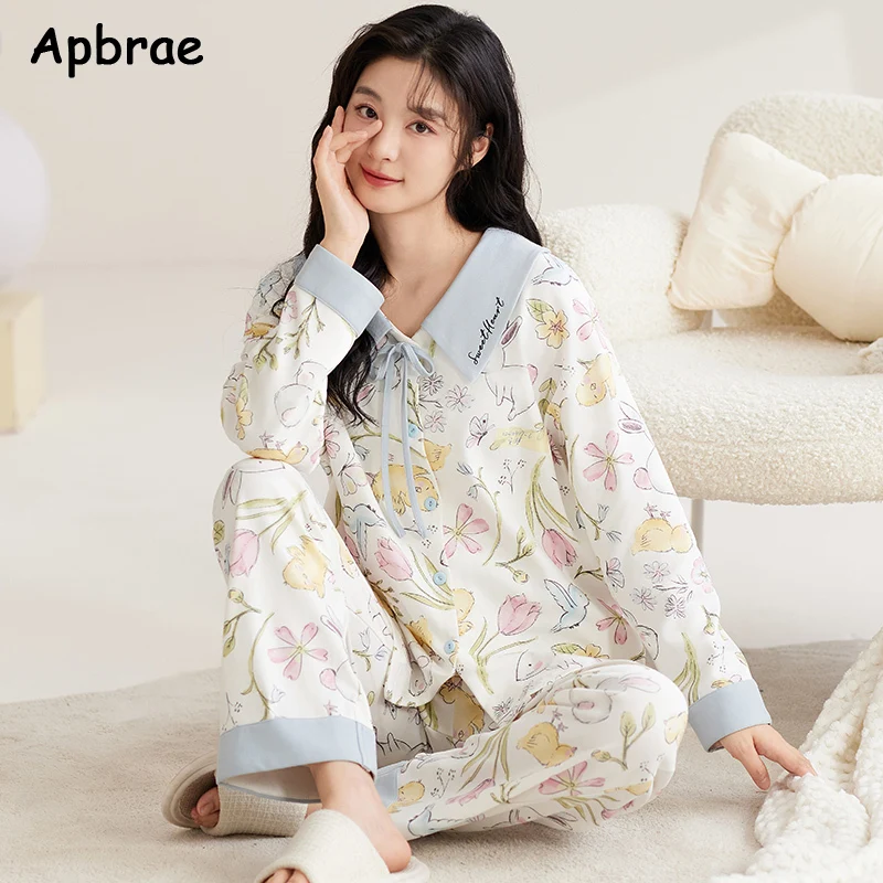 Cute Princess Style Pajama Autumn Winter New Women Pajamas Turn-down Collor Cotton Long Sleeves Sleepwear Woman Pijamas