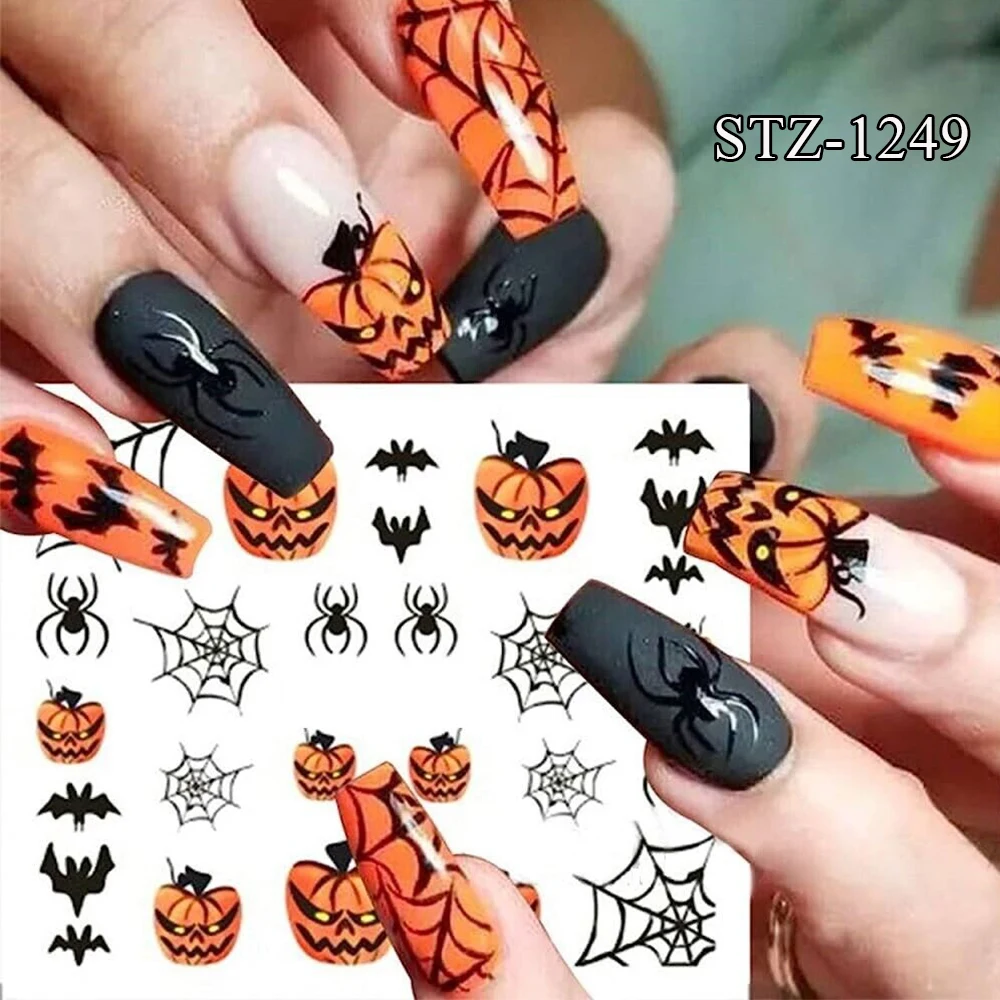 Halloween Nail Art Stickers Evil Pumpkin 3D Nail Decals Cartoon Skull Water Transfer Sticker DIY Festival Nail Decorations