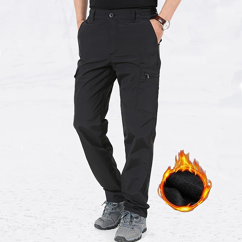 Men Cargo Pants Autumn Winter Fleece Trousers Man Multiple Pockets Tactical Pants Outdoor Camping Hiking Casual Pant