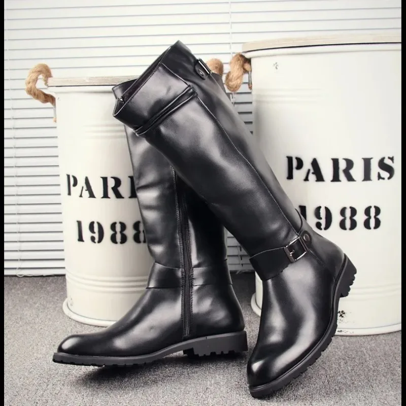 Men's Boots High Quality Leather Knee High Boot Fashion Motorcycle Boots Classic Stage Cosplay Boot Men's Casual Long Tube Boots
