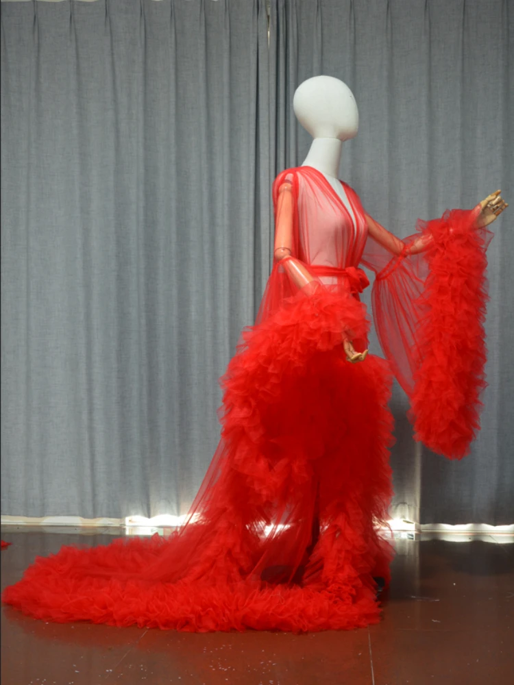 Prospettiva dell'abito in tulle attraverso abiti lunghi Vestaglie Soffice abito premaman Servizio fotografico Abito boudoir da sposa colore personalizzato