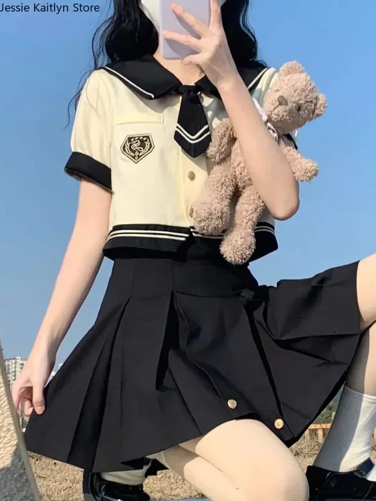 Top Seemann plissiert und Set japanische Cosplay Kawaii Mini lange Herbst süße Mädchen Frauen Ärmel Korea Uniform Schule