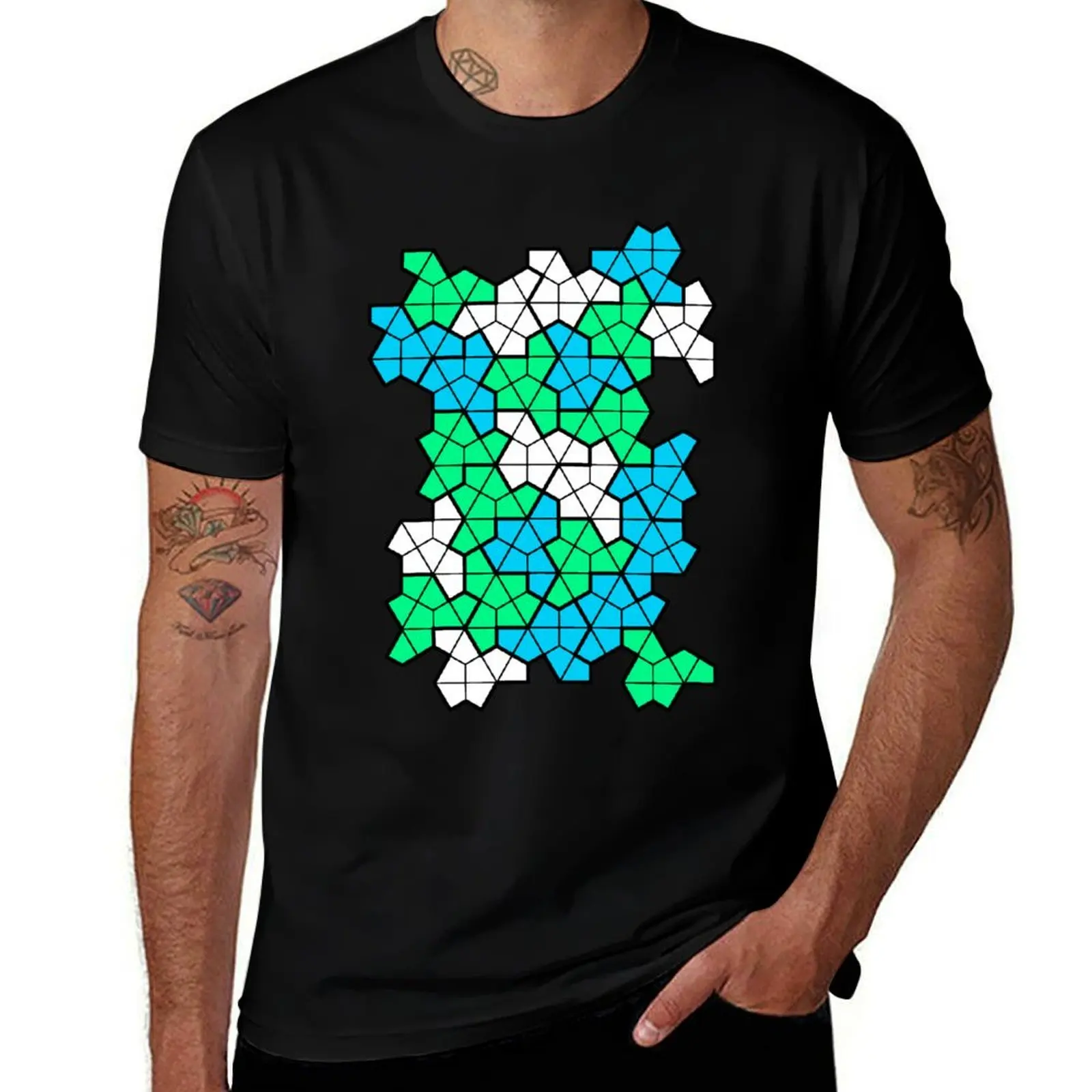 Einstein Aperiodic Monotile Tiling Vintage Math Design on Black Background T-Shirt Moisture Wicking Quick Dry Tee T-Shirt