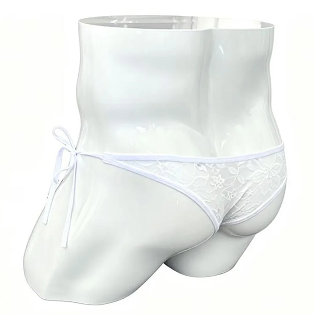 Men Jacquard Lace Side Tie Up Brief Soft Underwear Sheer Straps Very Hot Lingerie Erotic Thong G-string T-Back Men's Underpants