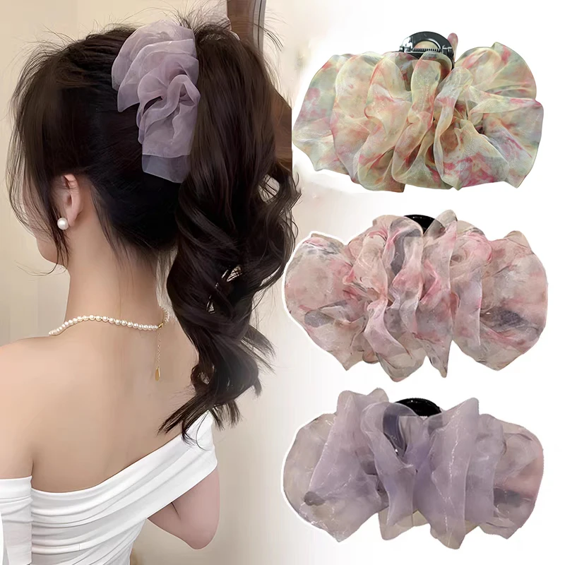 

Bubble Floral Shark Clip Organza Fashion Hairpin Female Elegant Temperament Versatile Hair Accessories