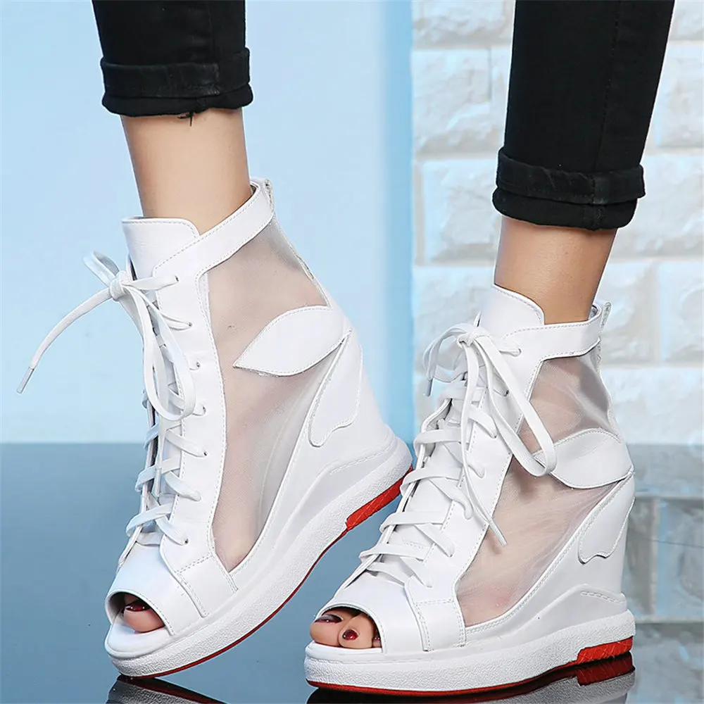 

Big Size 43 44 45 46 Sandals Women Genuine Leather Wedges High Heel Ankle Boots Open Toe Fashion Sneakers Summer Plus Size Pumps