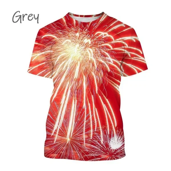 2023 Fashion Fireworks Lightning T-shirt 3D Printing Men's Casual Summer Cool Hip-hop Short-sleeve Top Personality T-shirt