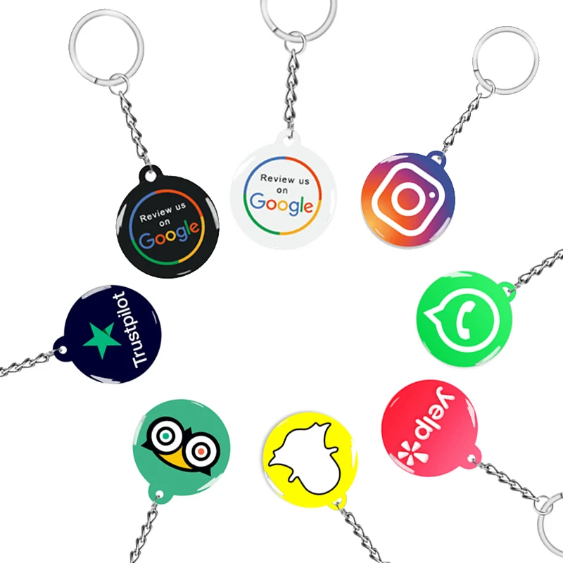 NFC Smart Epoxy Keychain for Google Instagram WhatsApp Facebook Snapchat Review Tap Keychain for Instant Customer Feedback