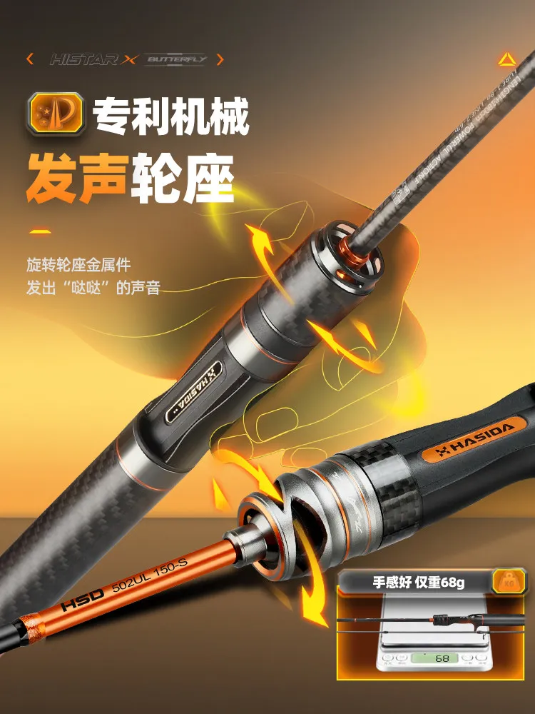 

Комплект для спиннинговой ловли Hasida Butterfly Ul: удилище с цельным кончиком 1,5 м, катушка с механическим звуковым механизмом, кольца Fuji, для микроловли форели.