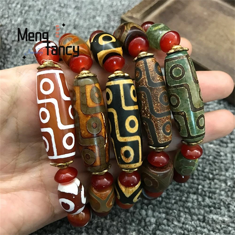 Agate Nine Eyed Dzi Bead Bracelet Natural Jade Fine Jewelry Charm Fashion Luxury Amulet Mascot Men Women Souvenir Holiday Gift