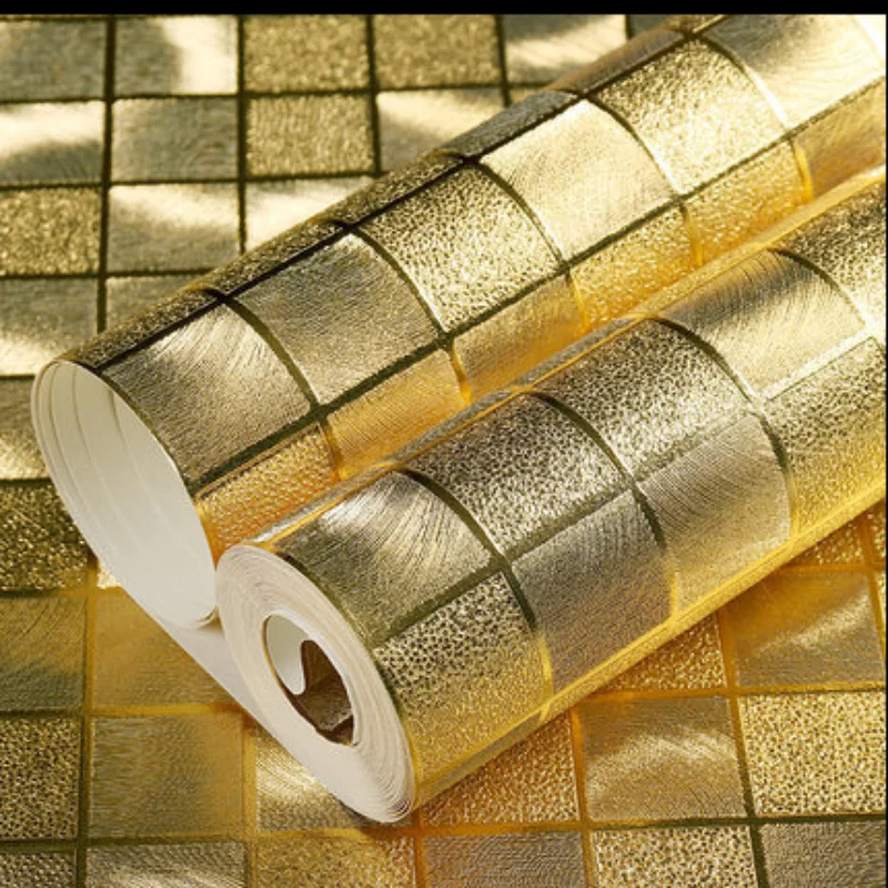 Rodillos de papel tapiz de mosaico no autoadhesivos para decoración de pared, espejo brillante, luz brillante, reflejo, pegatinas de pared doradas y