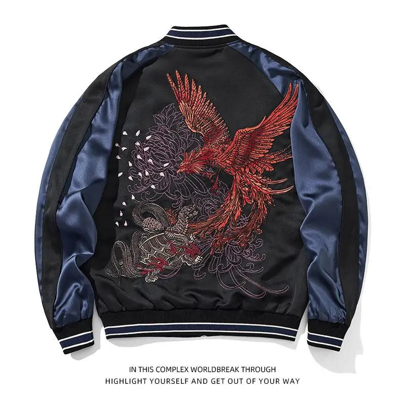 

SUKAJAN Four Divine Beasts Embroidered Jaet Baseball orm Men's Outerwear Color Blo Retro National Trend Spring Autumn...