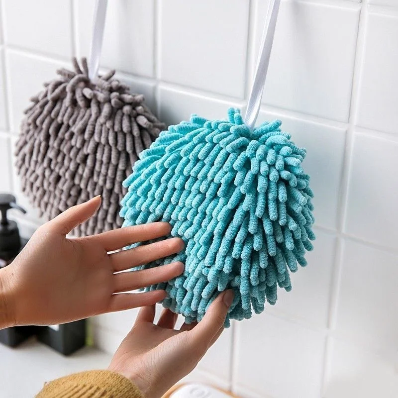 Kitchen Tools Sponge Chenille Hand Towel Hanging Absorbent Quick-drying Cloth Plush Thickened Microfiber Towel Ball Bathroom