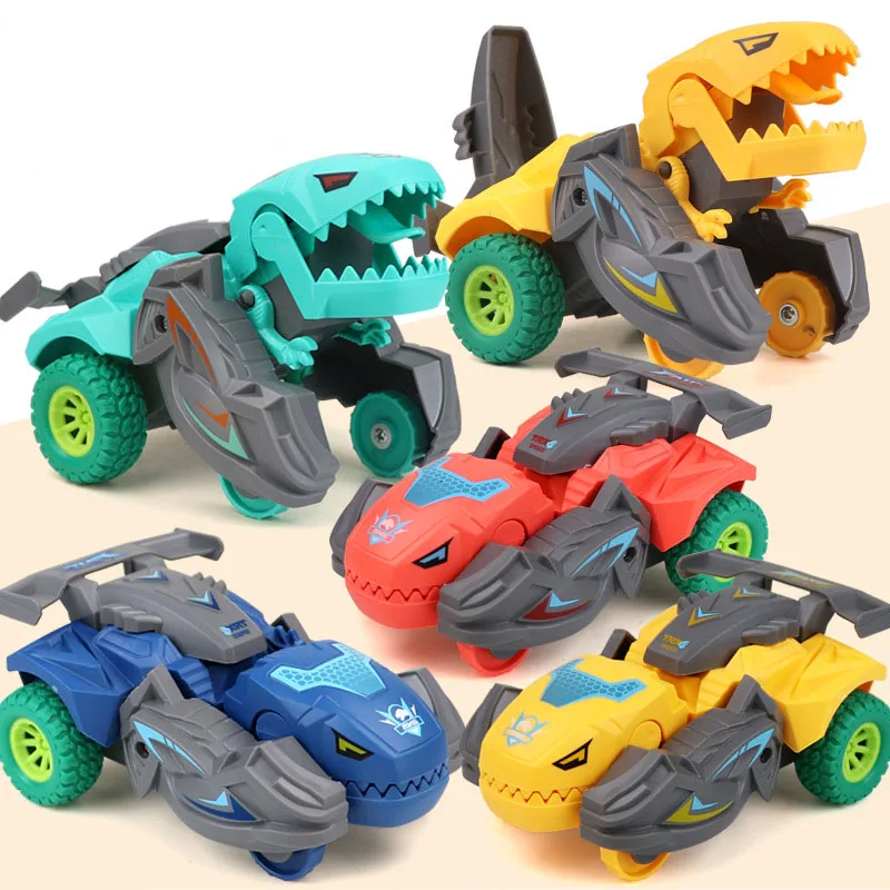 2 In 1 Transforming Dinosaur Deformation Car Toys Inertial Sliding Dino Vehicle Automatic Transform Toy Boys Amazing Gifts