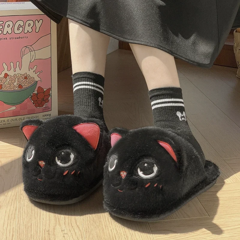 

Women's Winter Warm Fuzzy Slippers Animal Designer Slide Shoes Big Head Cat Cute Indoor Home Scuff Cozy Floor Cotton Slippers