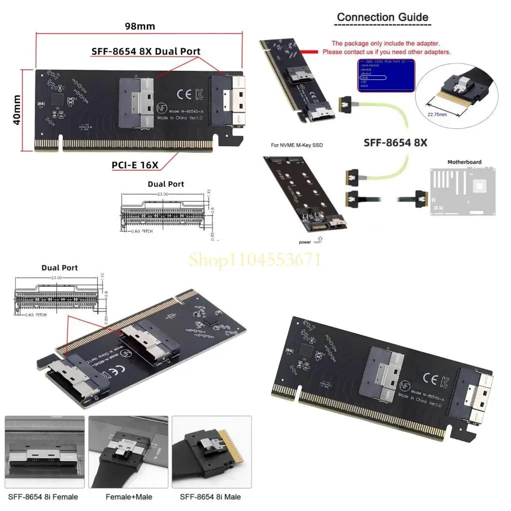 Best Seller Double SFF8654 8I PCIe3.04.0 X16 Expansion Adapter For External GPU Drive