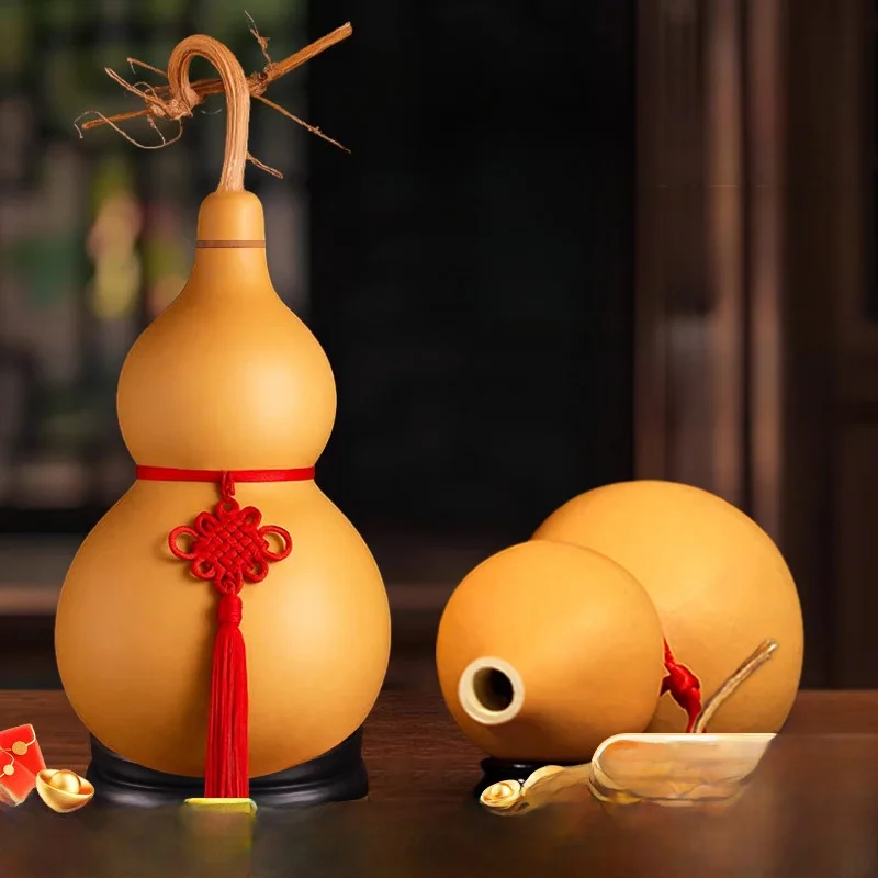 Natural Gourd Home Decorations Large Open-ended Gourd Ornaments with Wooden Stopper Living Room Good Luck Wealth Attracting