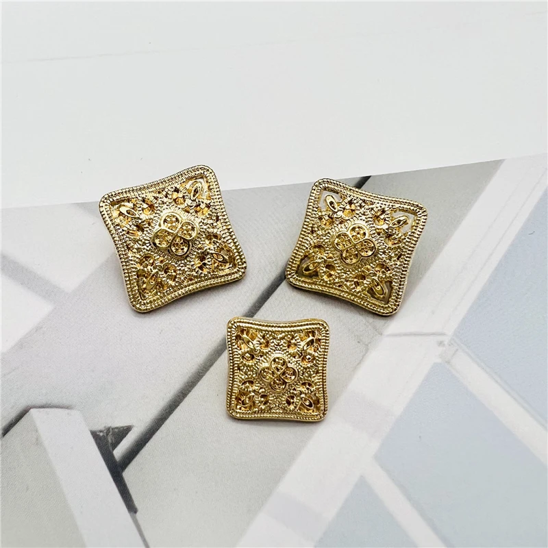 FCXDG 10pcs Retro Square Metal Buttons Sewing Supplies and Accessories Fashion Gold Clothing Knitted Sweaters Decoration Buttons