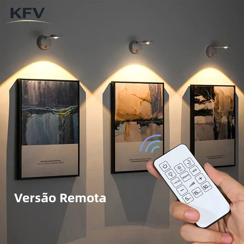 Luz de Parede KVF com Sensor de Movimento USB Recarregável, Luminária de Parede Sem Fio, Spot LED Regulável, Luz Decorativa para Quadros e Arte de Parede arandela arandela de parede decoração para casa luminária de par