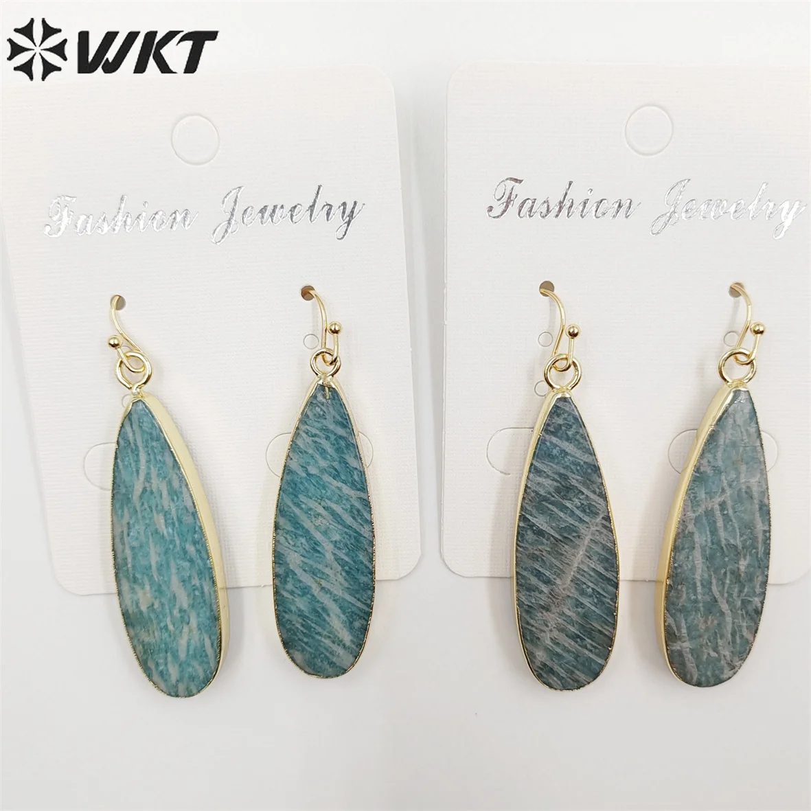 

WT-E196 оптовая продажа, новейшие модные серьги с амазонитом, натуральные длинные каплевидные необработанные цвета для женщин, подарок