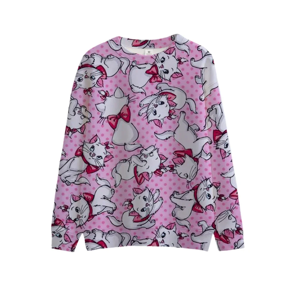 Lovely Disney Marie Cat Cartoon Anime Printing Women's Round Neck Pullover Sweater Autumn and Winter Couple's Clothing Pullover