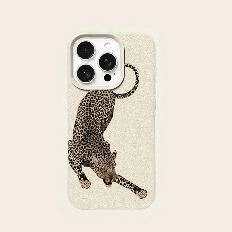 Cooles schwarzes Leoparden-Design mit Lychee-Textur Handyhülle für iPhone 18 17 16 15 14 13 12 11 Pro Max 14 Plus 17 Air X XS XR Weiche Hülle – Detail 5