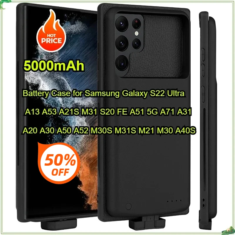 

5000mAh Battery Case for Samsung Galaxy S22 Ultra A13 A53 A21S M31 S20 FE A51 5G A71 A31 A20 A30 A50 A52 M30S M31S M21 M30 A40S