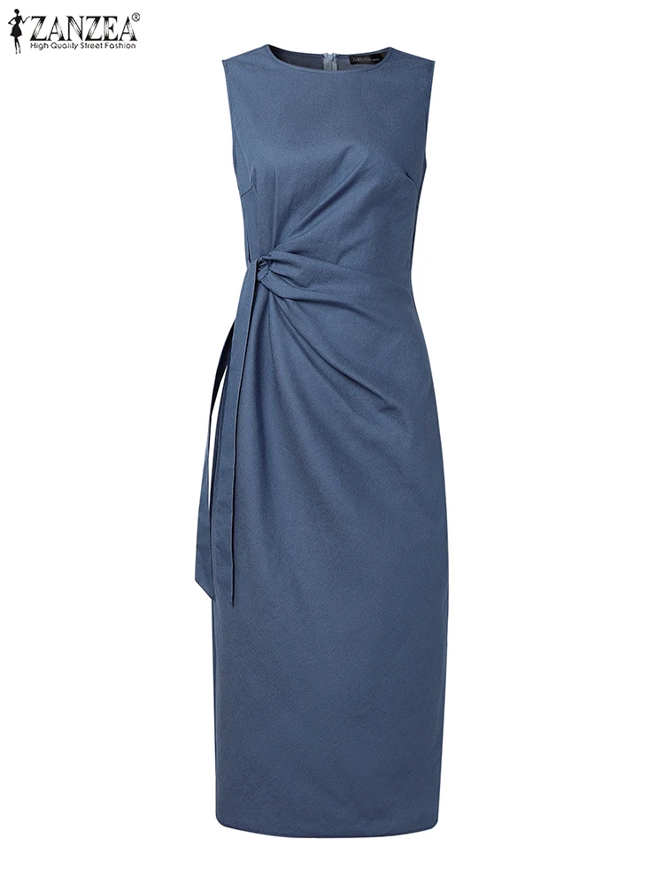 فستان أنيق للعمل المكتبي من ZANZEA لعام 2025 فستان صيفي للسيدات بدون أكمام بقصة ضيقة للحفلات فساتين نسائية عصرية بفتحة خلفية #3