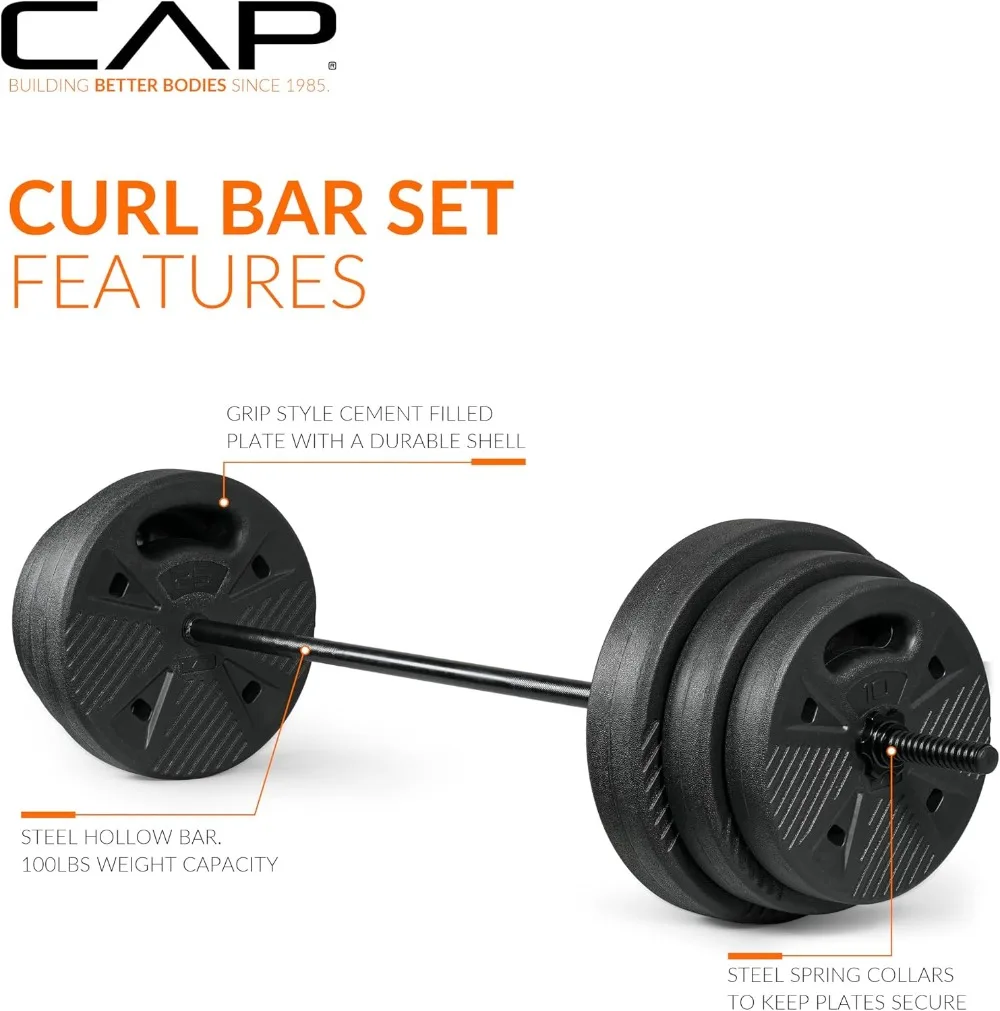 CAP Threaded Barbell Set with 100 LB Grip Plates, 47" Bar, Star Collars, Home Gym Weight Set for Strength Training - view 3
