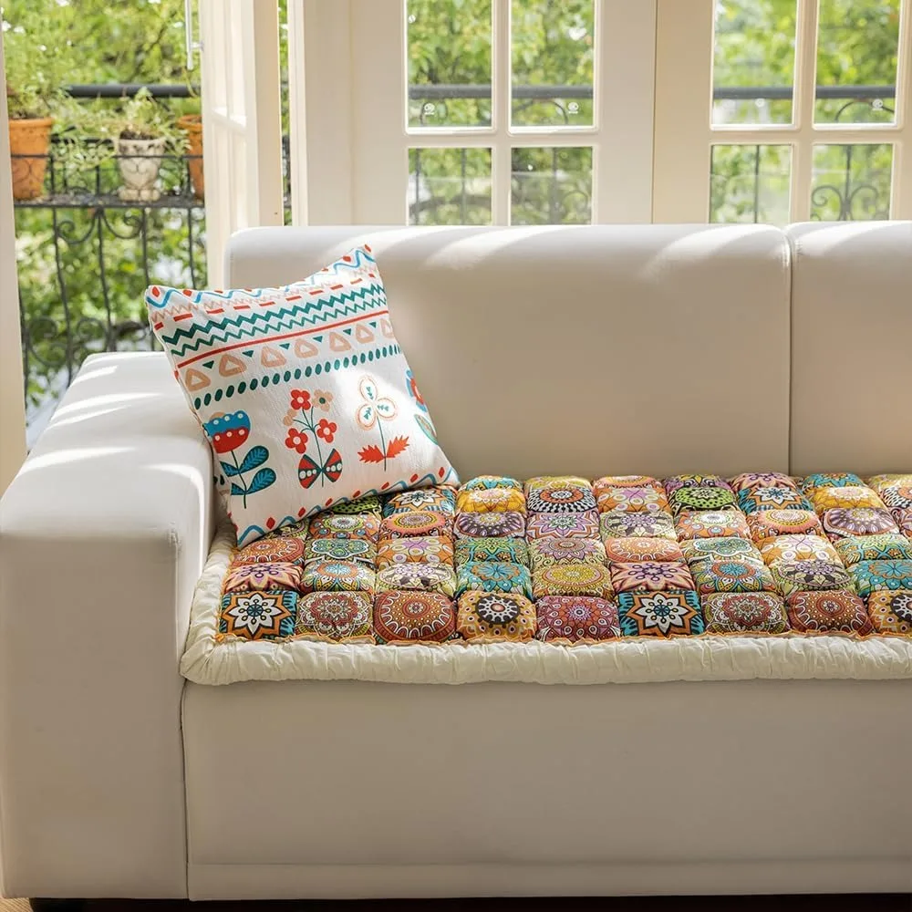 غطاء أريكة قطني صديق للغسل للحيوانات الأليفة للأرائك ذات 3 وسائد، تصميم غير قابل للانزلاق، أصفر، مقاس 27.6 × 59.1 #4