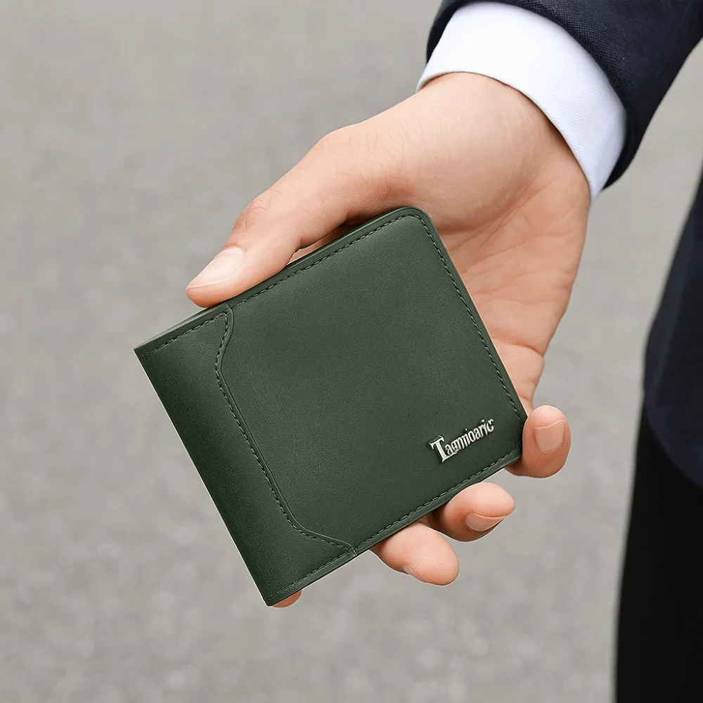

Minimalist Business Men's Short Wallet Pu Leather Casual Credit Card Holder Cash Bag Solid Color Male Bifold Wallet Gift