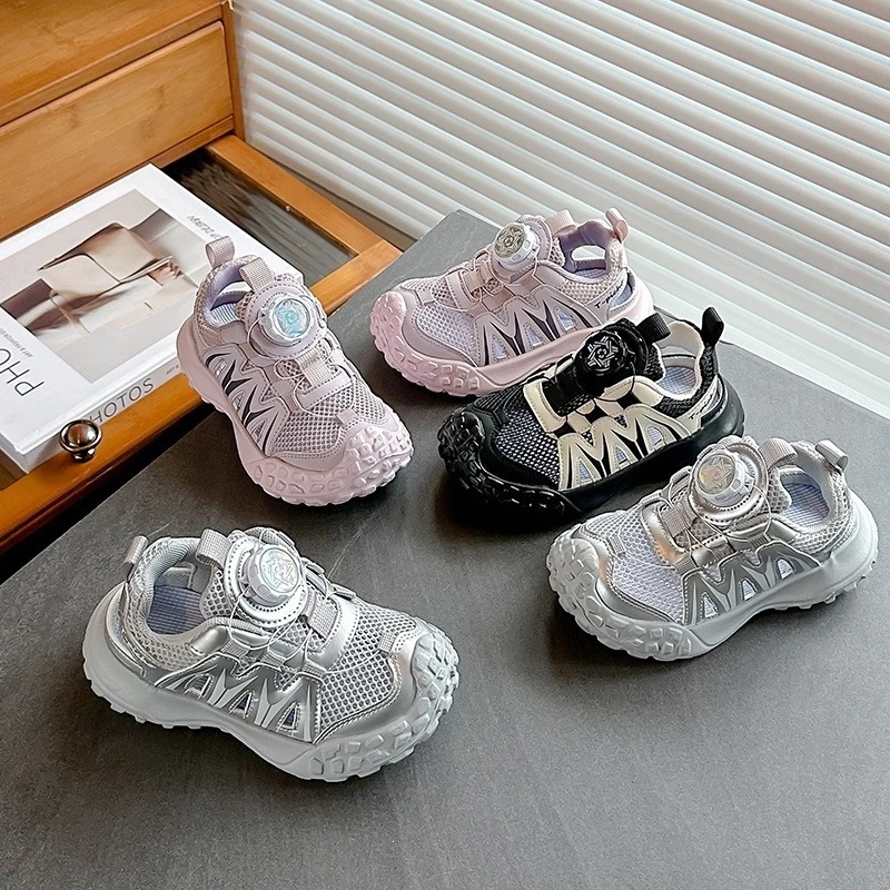 Girls Summer Shoes 202 6New Spring Boys Dad Shoes Children Breathable Anti-slip Mesh Sneakers With Rotating Buckle For Kids