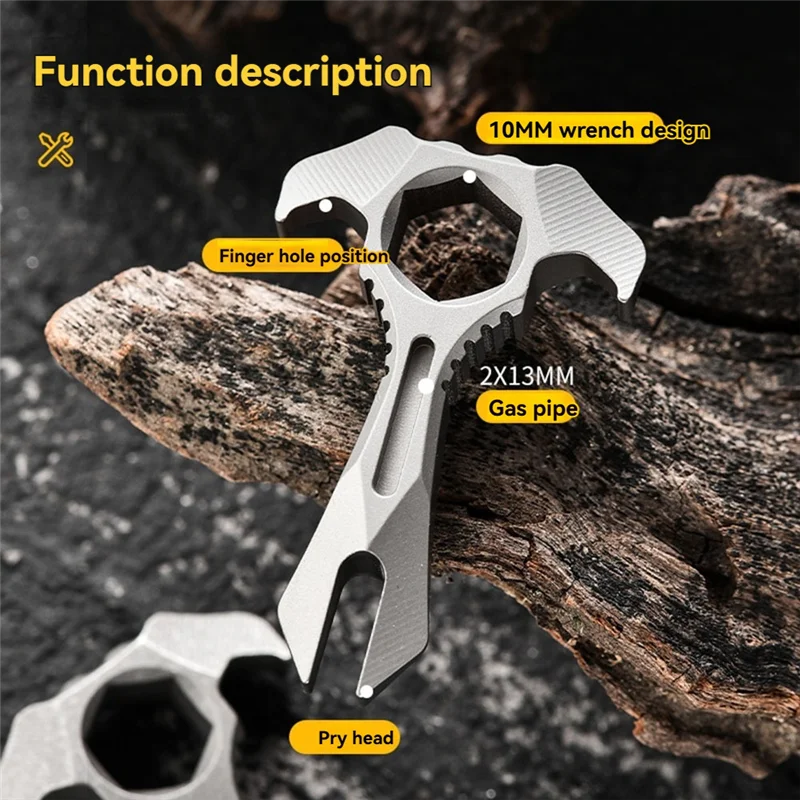 Moersleutel TC4 Titanium Legering Koevoet Sleutelhanger Open Levering Gadget Zelfverdediging Tool Met 2X13mm Groef