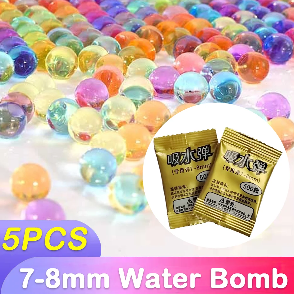 5Pcs Water Beads 7-8mm Expandable Gel Balls Toy Soft Bullet Gun Cartridge Water Absorbing Balls Toy Children Shooting Games