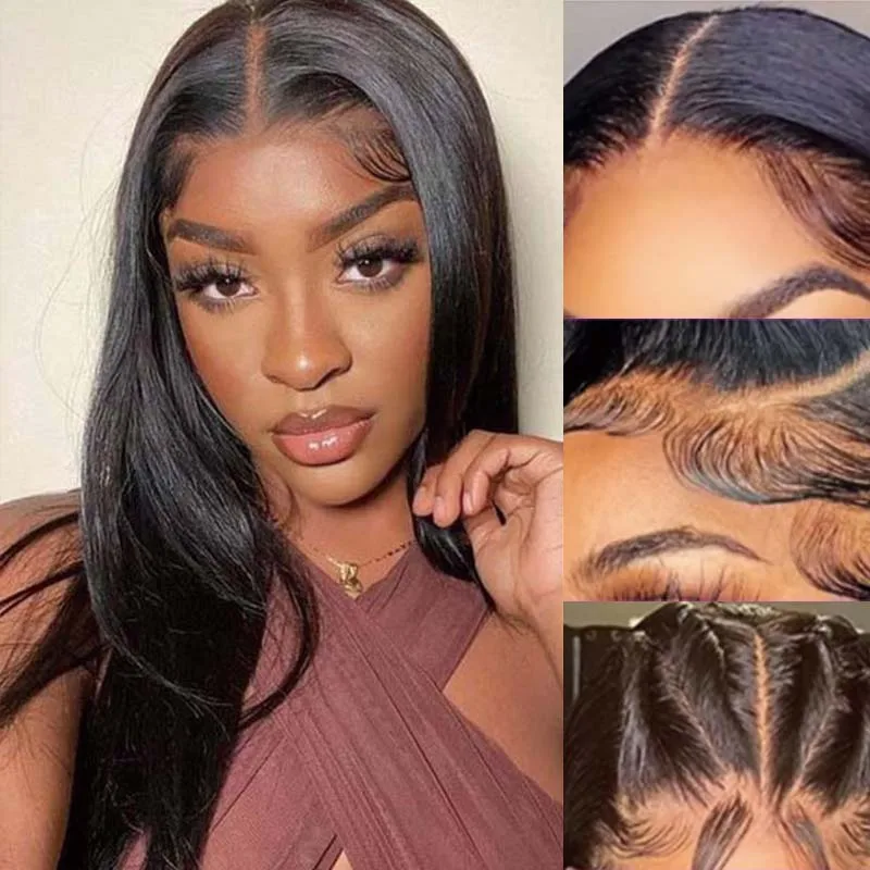 13x4 Straight Lace Front Wig Human Hair 18Inch Frontal For Women Natural Black Pre-Plucked Hairline Unprocessed Raw Human Hair