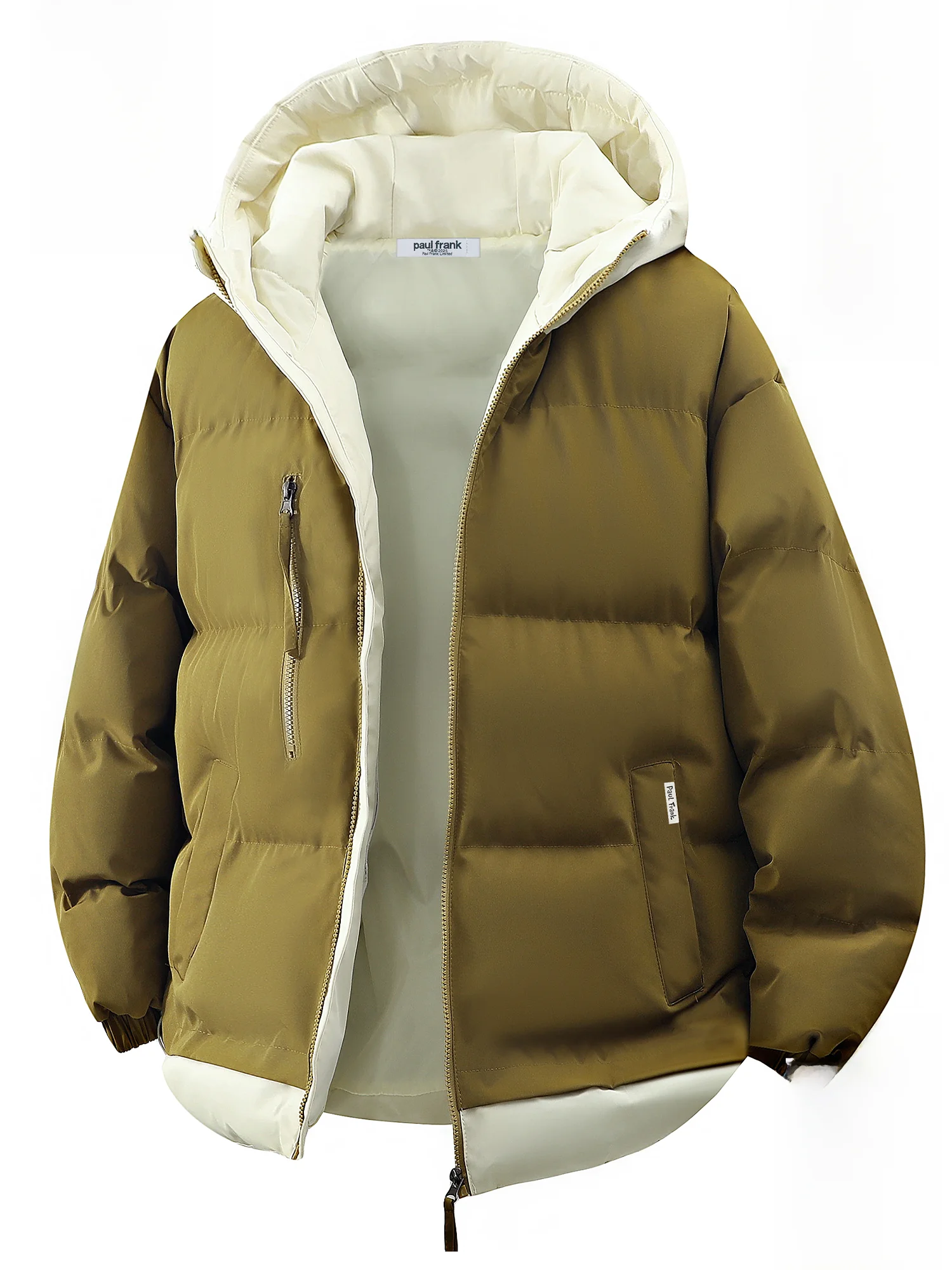 

PaulFrank Monkey Hooded Thiened Cotton Jaet Men's Casual Warm Winter Outerwear Contrast Color Zipper ket Long Sve Coat